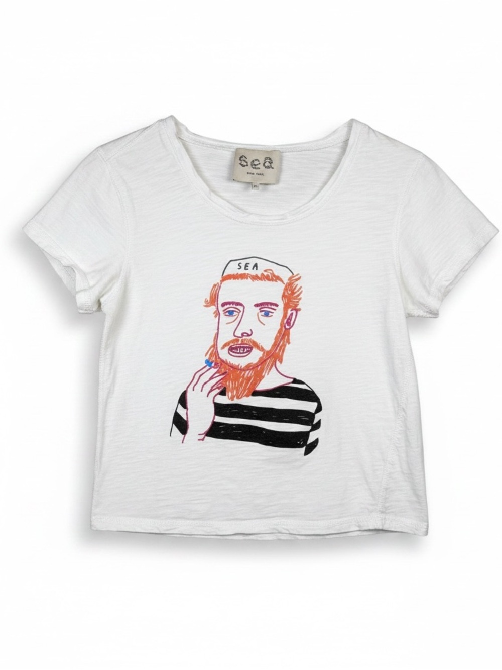 Sea New York Graphic Tee White Short Sleeve Sailor Y2K Artsy Fun XS